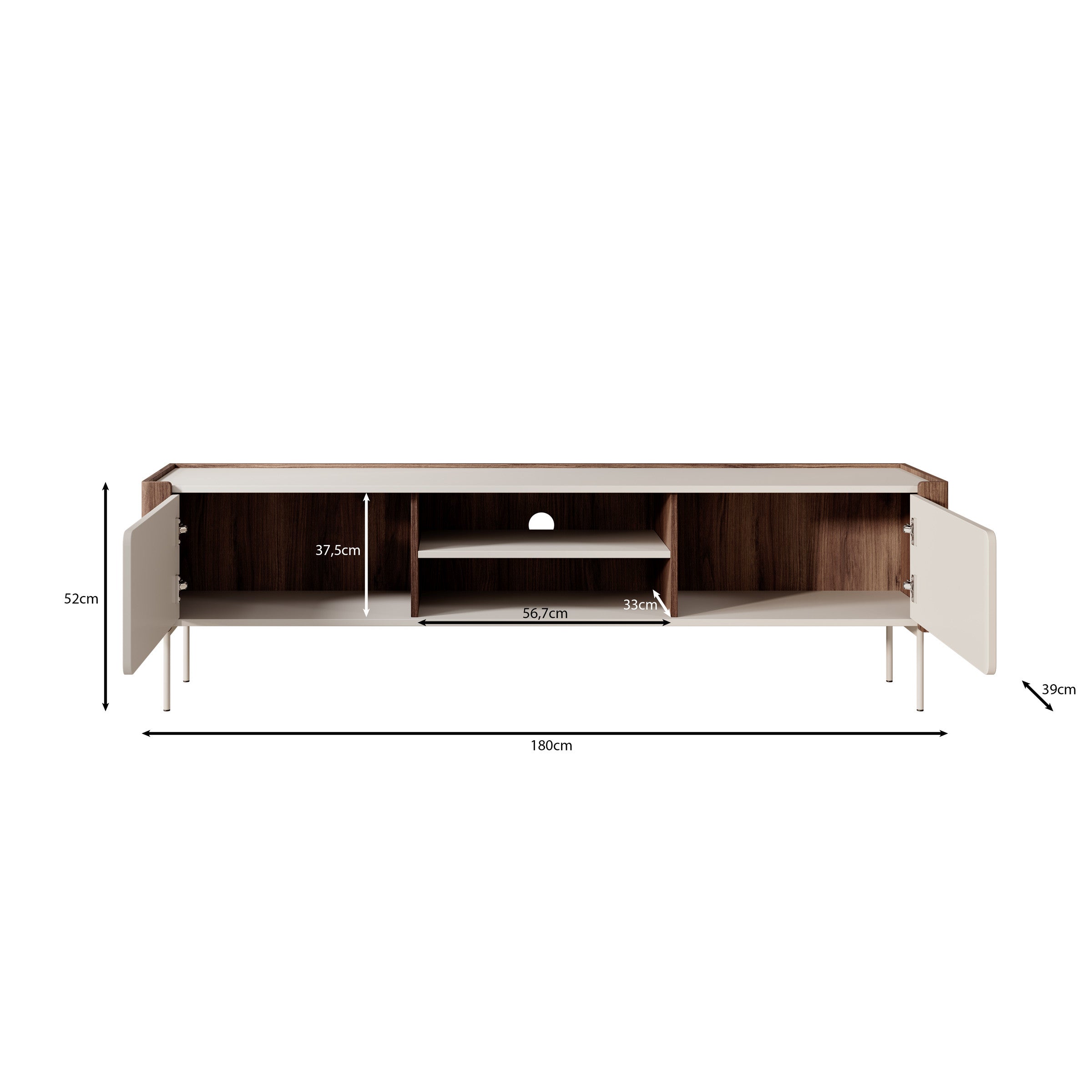 Lux - TV-Meubel - Zwart - 180x39x52 cm