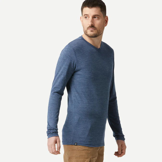Decathlon Forclaz - Camisa de manga comprida Forclaz Travel masculina em lã merino 500