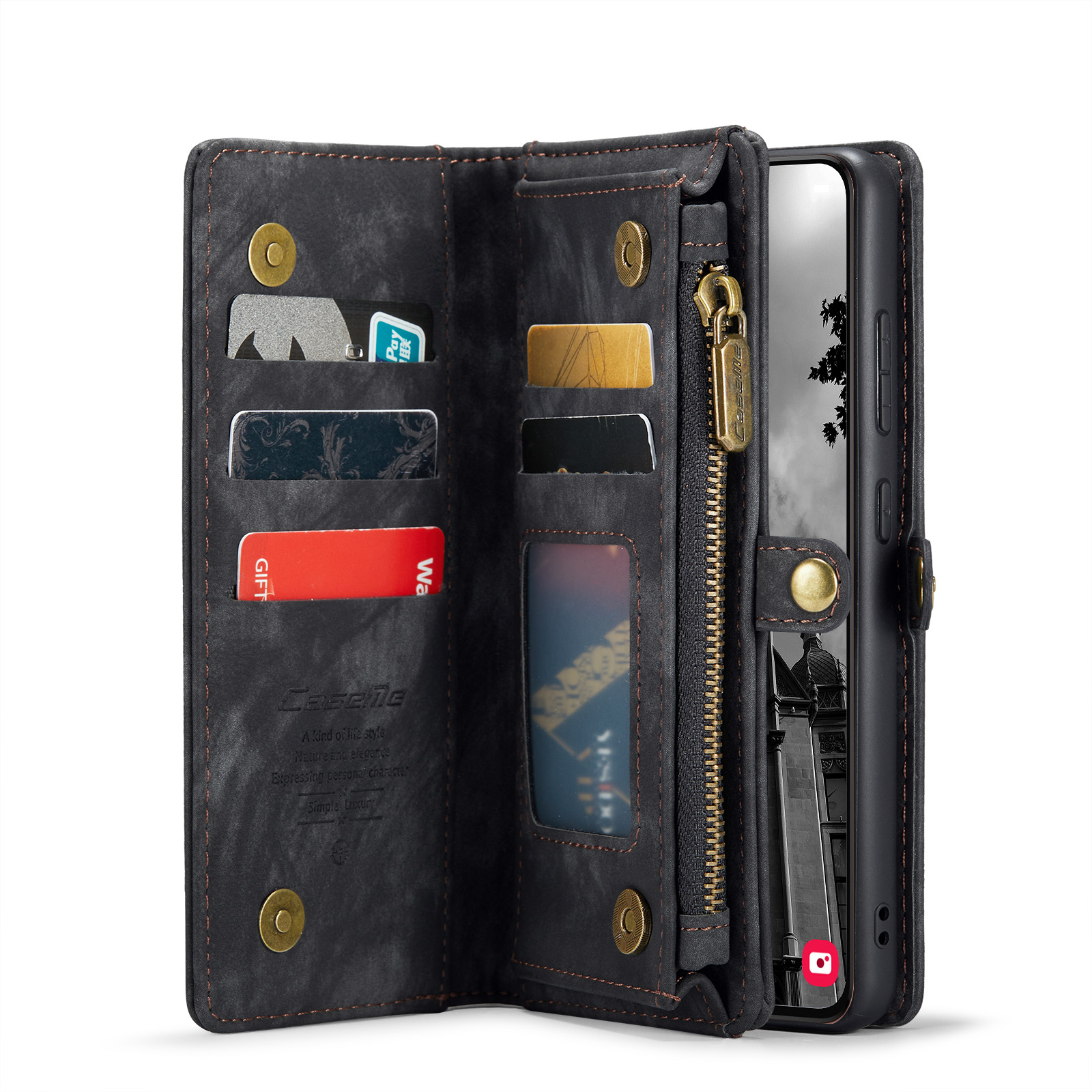 Samsung Galaxy S24 FE 2in1 Leder Tasche   Magnet Hardcase Karten Etui - Schwarz