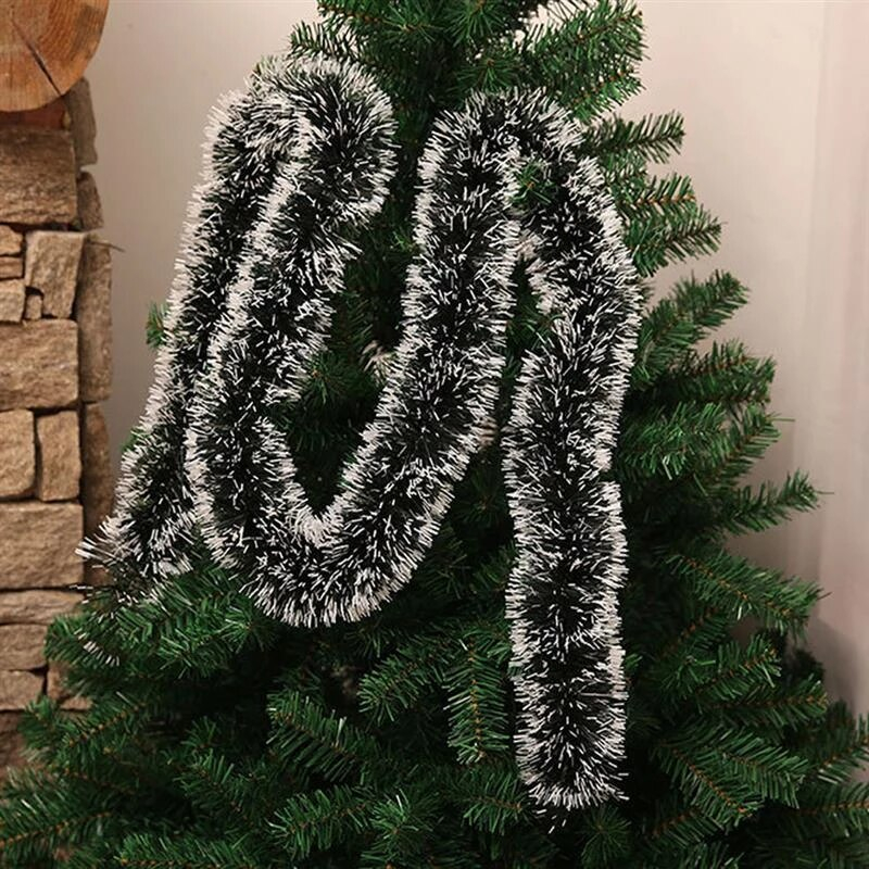 (2m) Deko Lametta Girlande Weihnachts Girlande mit Ornamenten - Grün / Bunt