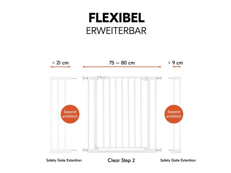 Hauck Türschutzgitter Clear Step 2 Dark Grey 75 cm - 80 cm Barrierefreies, manuell schliessendes Tür- und Treppenschutzgitter-Set
