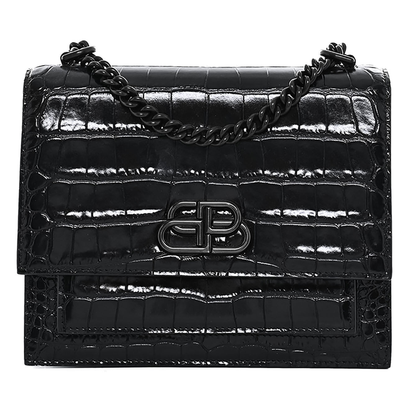 Balenciaga Sac bandoulière Sharp en Cuir Embossé Croco noir - Neuf sans étiquette - L.20 cm