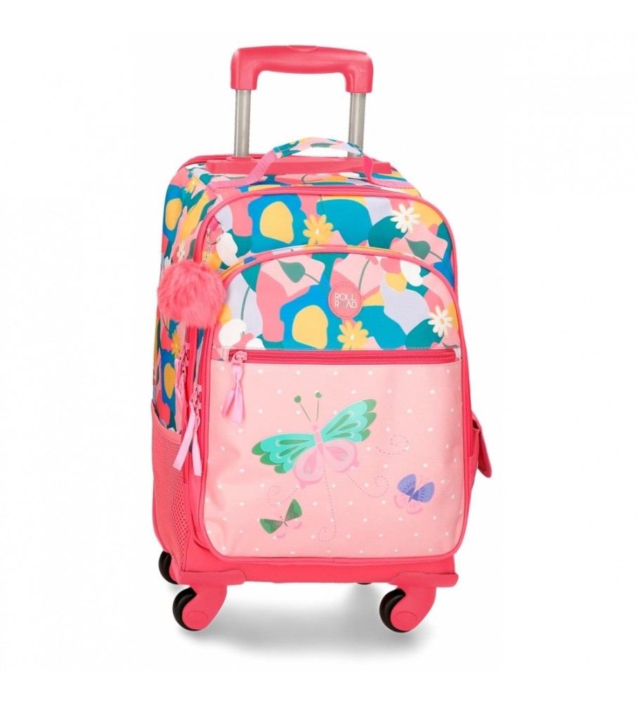 Mochila Roll Road com rodas Roll Road Precious Flower rosa -33x44x21cm-