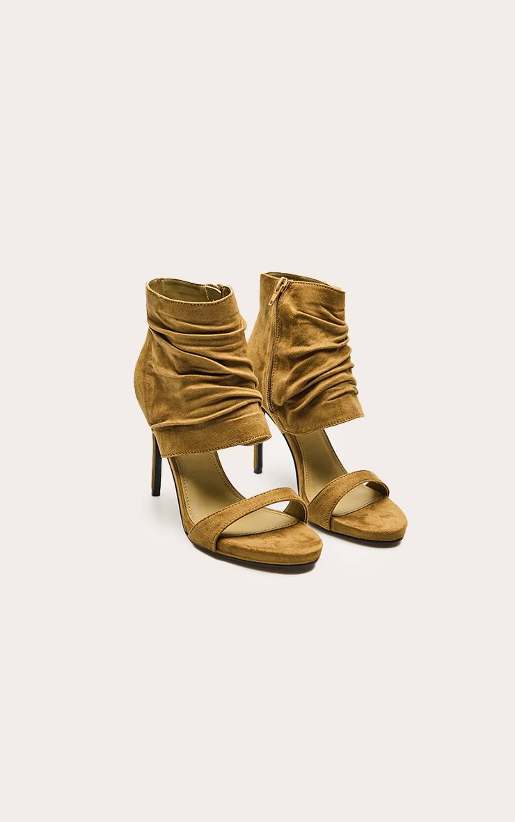 Kaki Sandales À Talons Aiguilles En Synthétique Avec Cheville Froncée