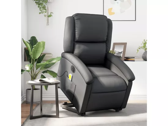 Fauteuil inclinable massant électrique noir cuir véritable