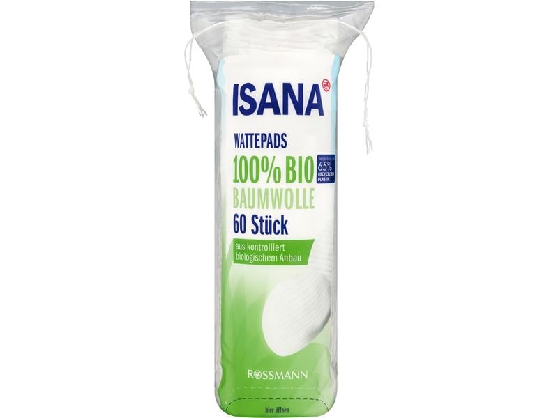Isana Wattepads 3 x 60 Stück Wattepads aus 100% Bio-Baumwolle aus kontrolliertem Anbau