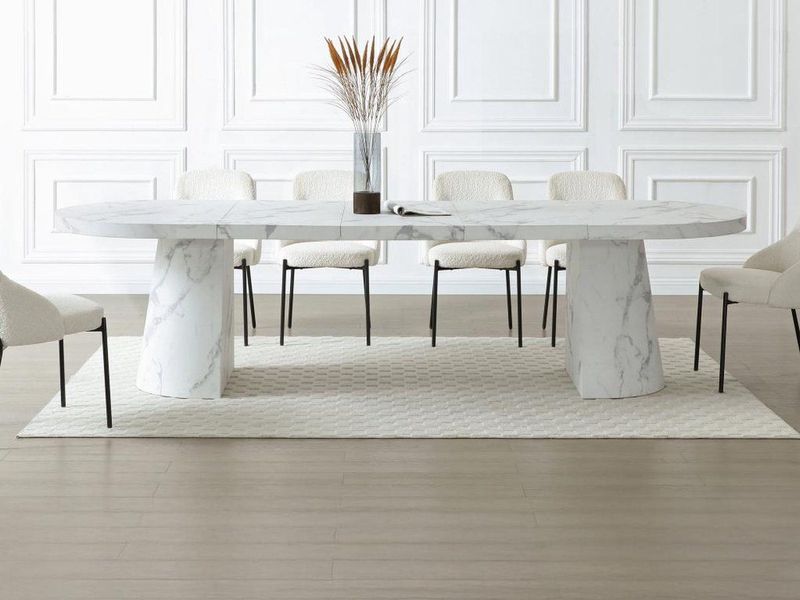 CLOEVA - Eettafel - Wit Marmereffect - Verlengbaar van 6 tot 12 Plaatsen