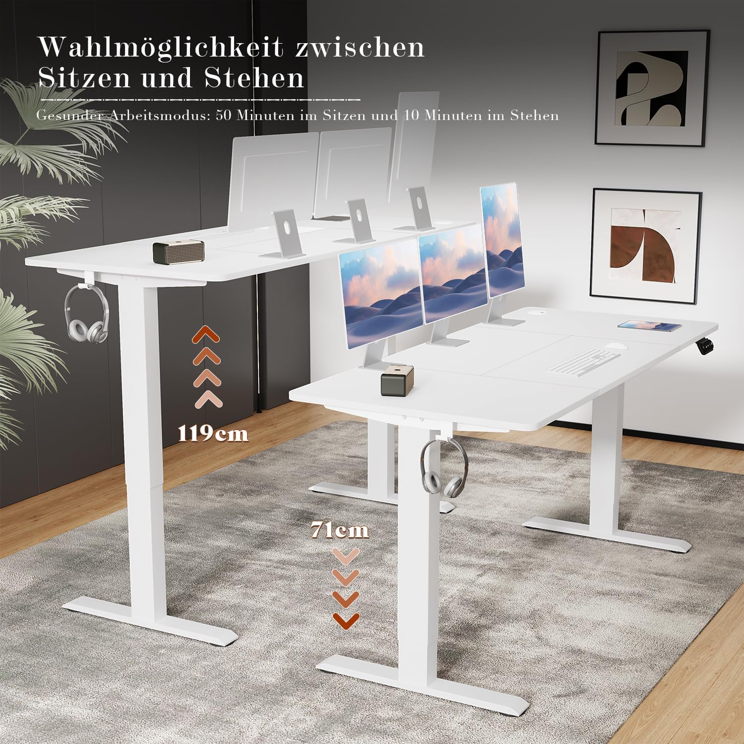 Flamaker Höhenverstellbarer Schreibtisch, Elektrischer Schreibtisch Höhenverstellbar für Steh-Sitz, Computertisch mit Memory-Funktion, Stabiler Tisch Standing Desk, Bürotisch,180 x 80 cm,Weißlich