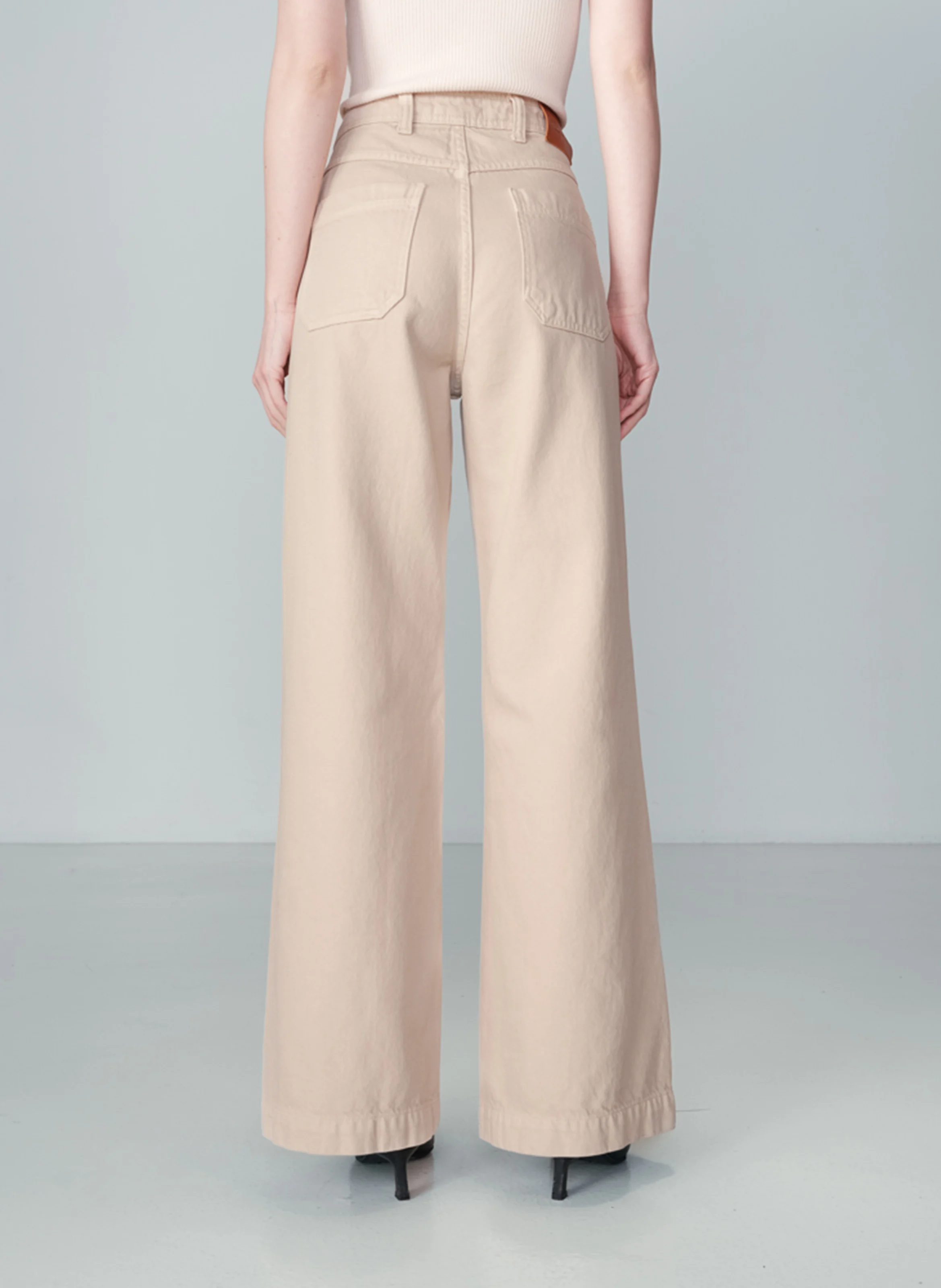 95 - Jean large taille haute en coton | Beige