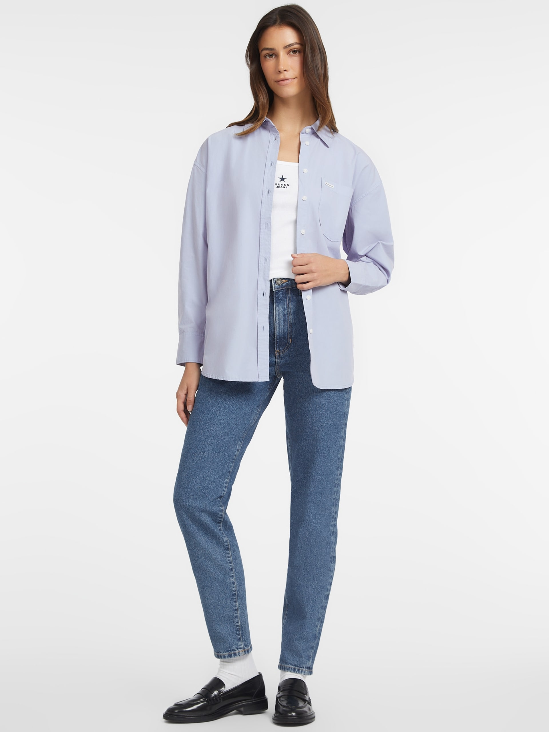 Camisa de manga comprida oversized com bolso