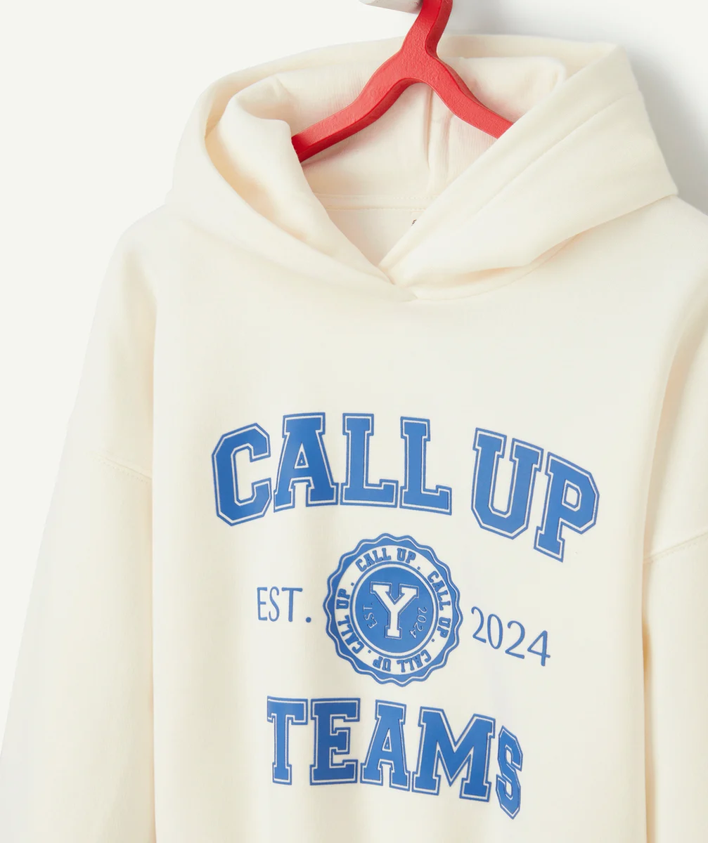 SWEAT À CAPUCHE FILLE EN FIBRES RECYCLÉES BLANC THÈME CAMPUS