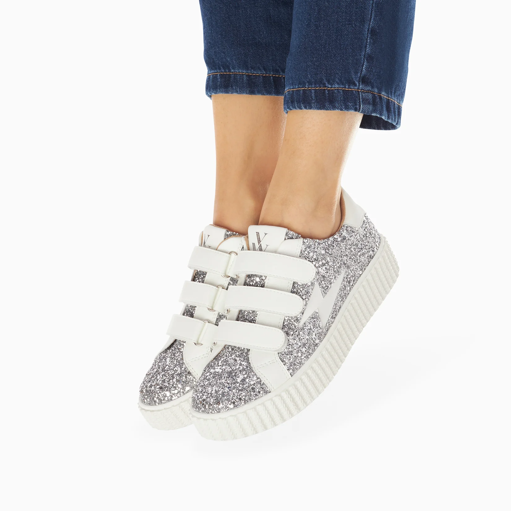 Sneakers-Baskets éclair Marielle à paillettes argent