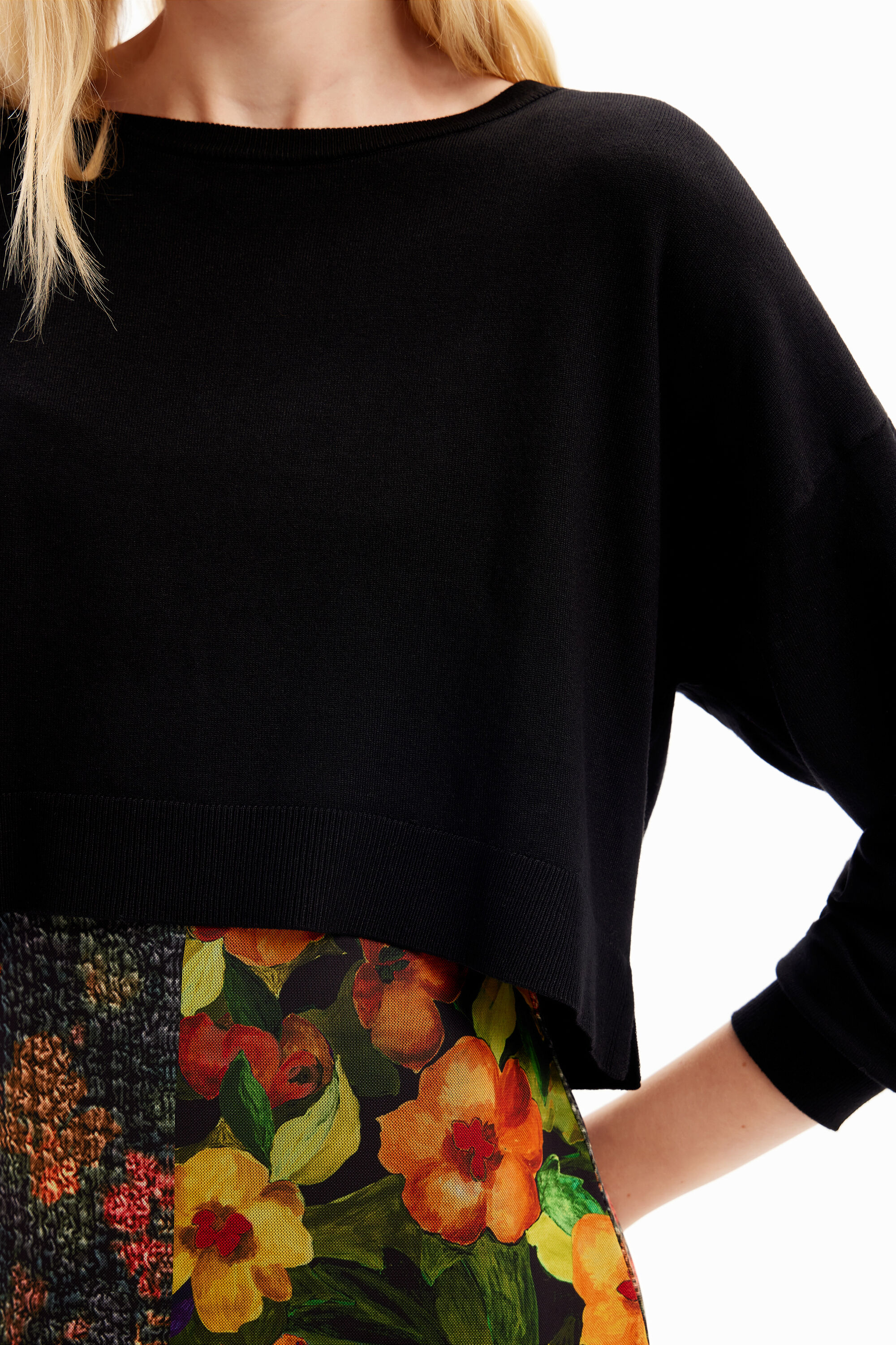 Vestido midi com patchwork 2 em 1