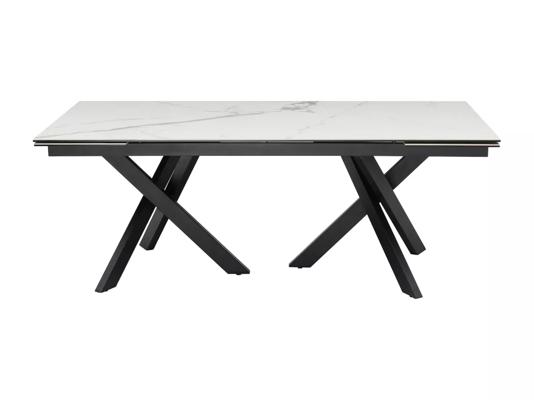 Table à manger extensible 8 à 12 personnes en verre trempé et céramique - Effet marbre blanc et noir - MARISO