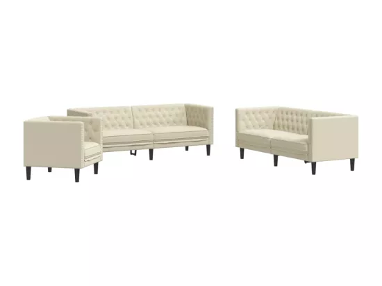 Ensemble de canapé Chesterfield 3 pièces crème similicuir