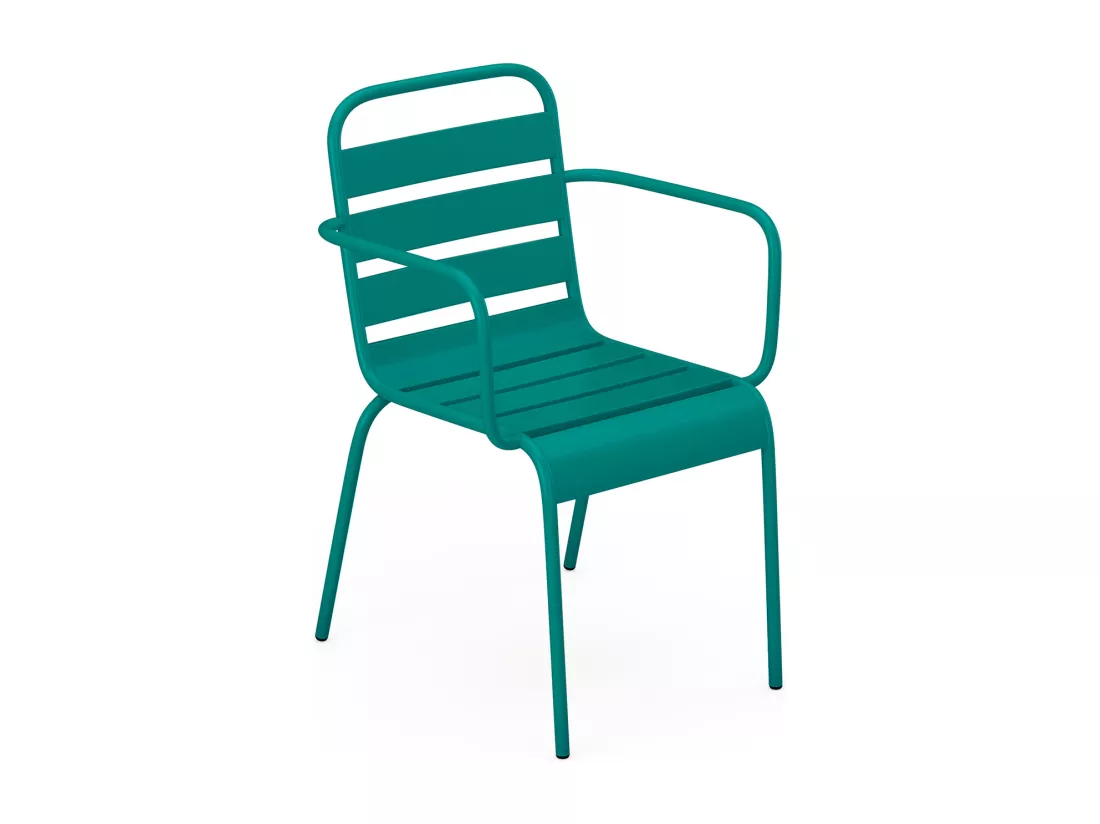 Salle à manger de jardin en métal - une table L.120 cm et 8 fauteuils empilables - Bleu canard - MIRMANDE de MYLIA