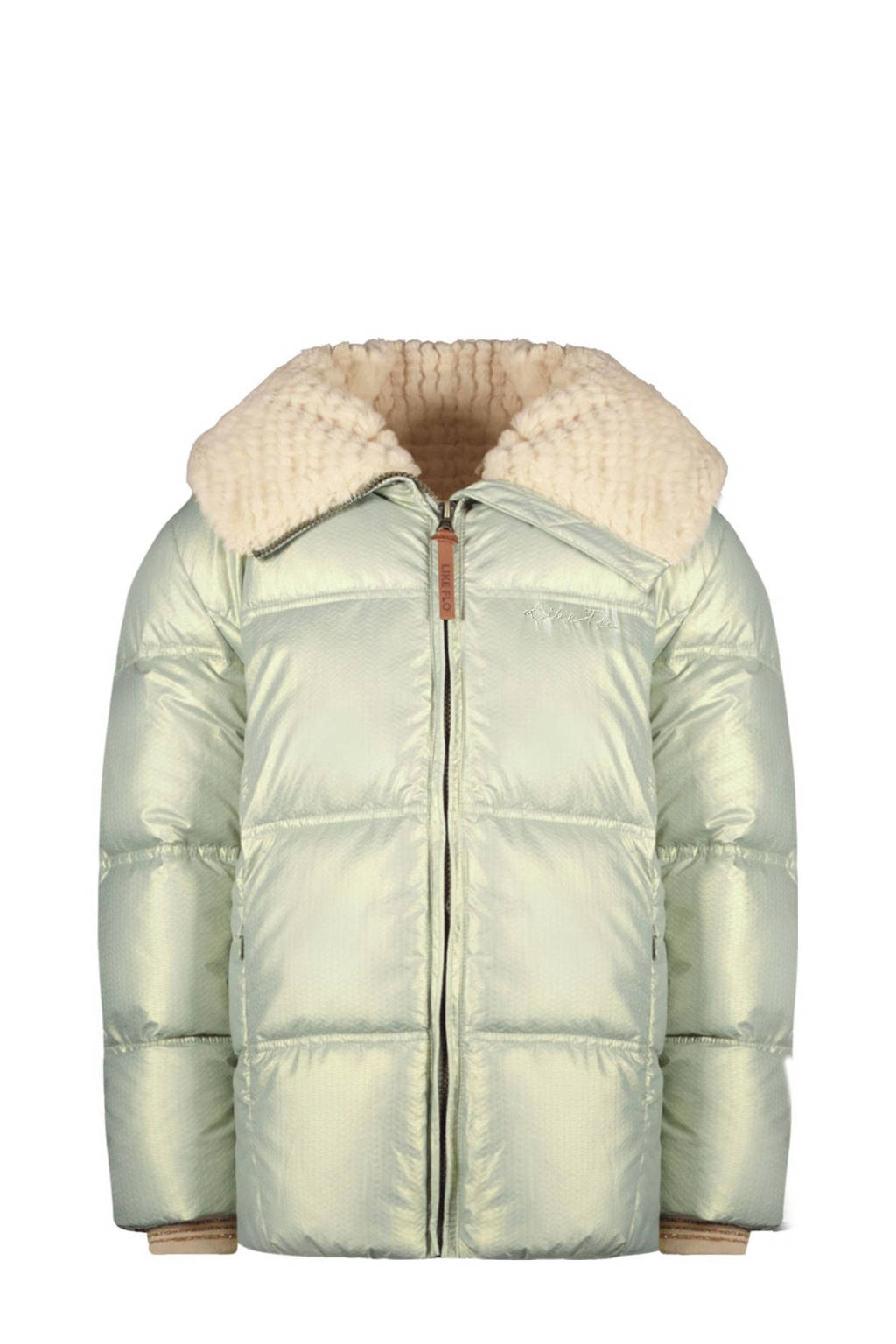 Like Flo quilted gewatteerde winterjas Amaya zachtgroen metallic/beige