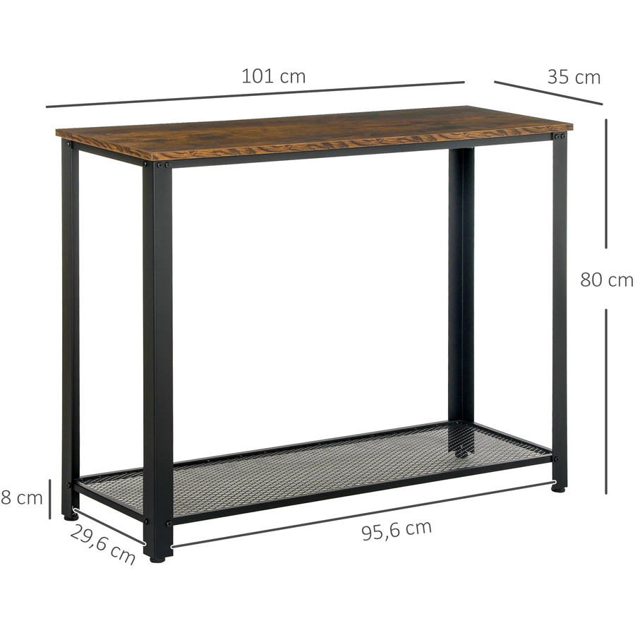 HOMCOM Konsolentisch mit Gitterablage braun, schwarz