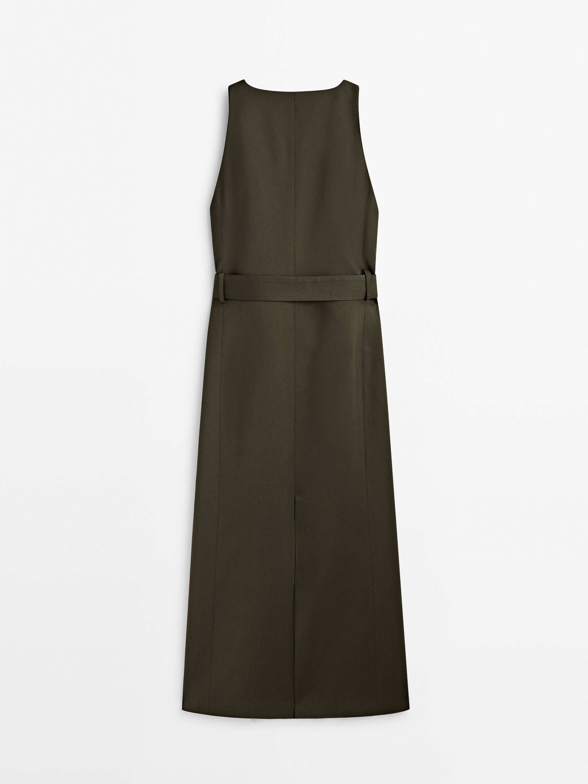 Vestido midi sob medida com cinto - cáqui