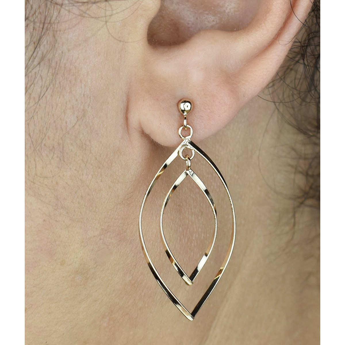 Boucles d'oreilles 2 losanges ovales pendantes Plaqué OR 750 3 microns