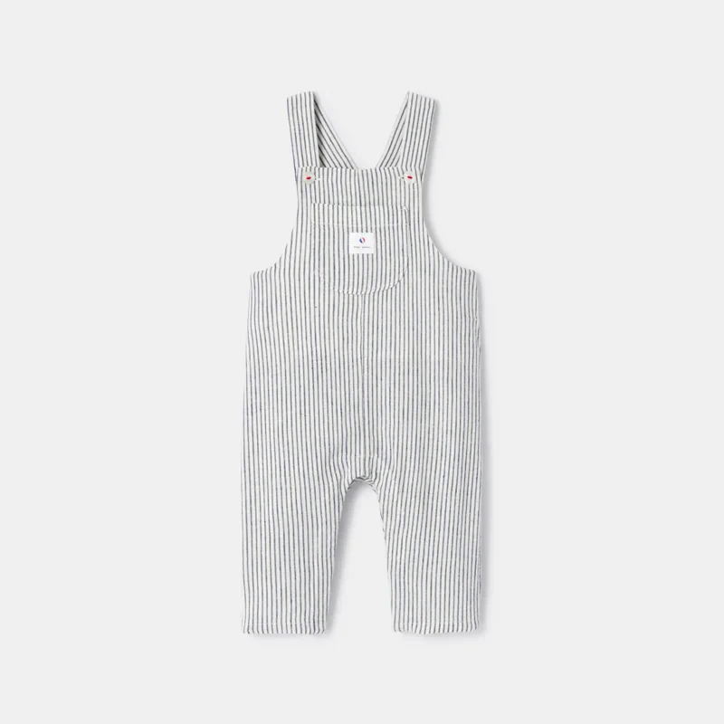 Salopette coton et lin rayée bleu bébé mixte Bleu
