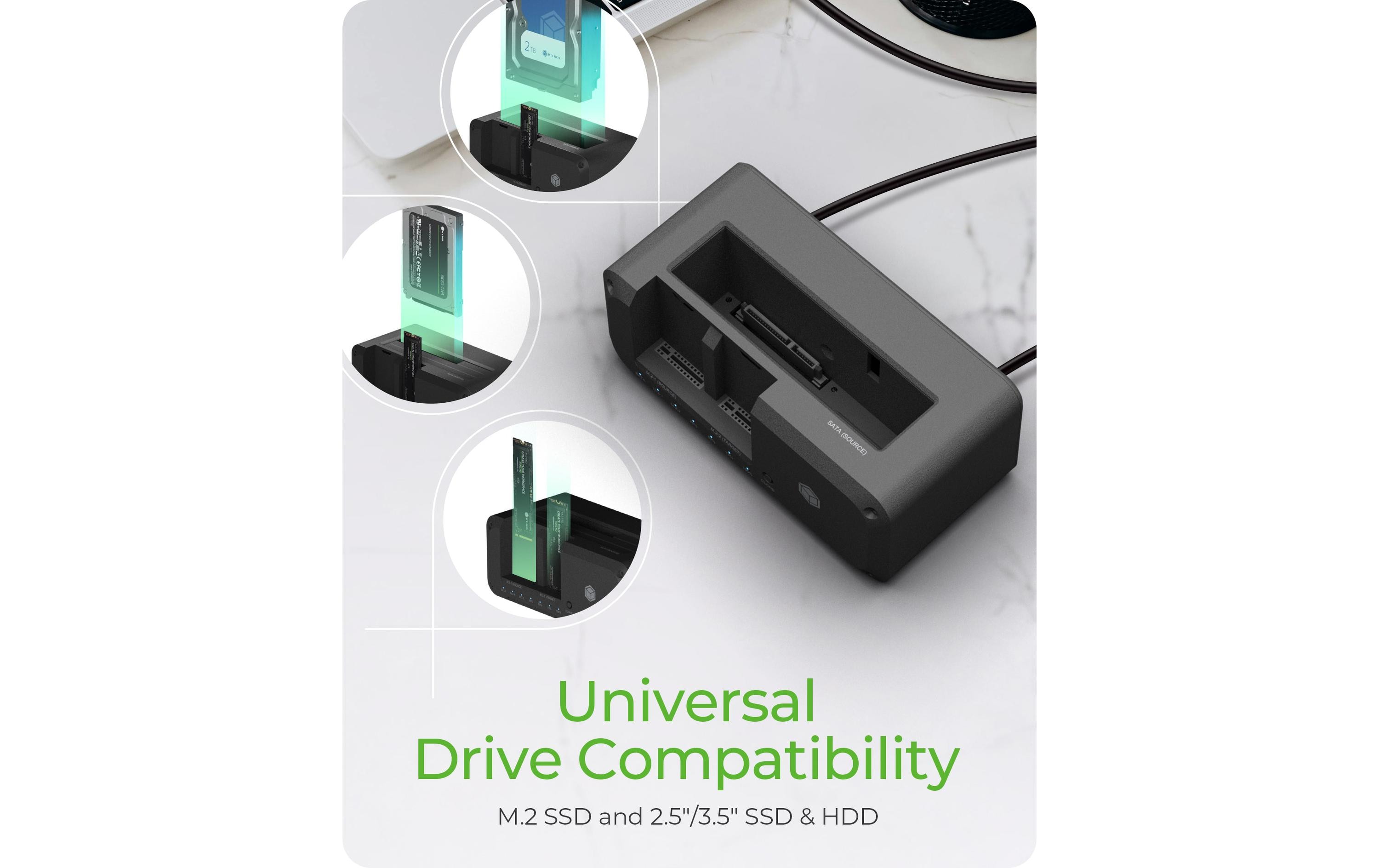 Docking- und Klonstation IB-2924 MSCL-C31Clone & DockingStation für SATA & M.2 HDDs/SSDs mit USB 3.2 Gen 1 Type-C Anschluss