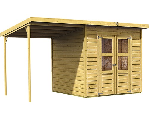 Karibu Klosterburg tuinhuis met lessenaarsdak, 390 x 236 cm, natuurlijke afwerking