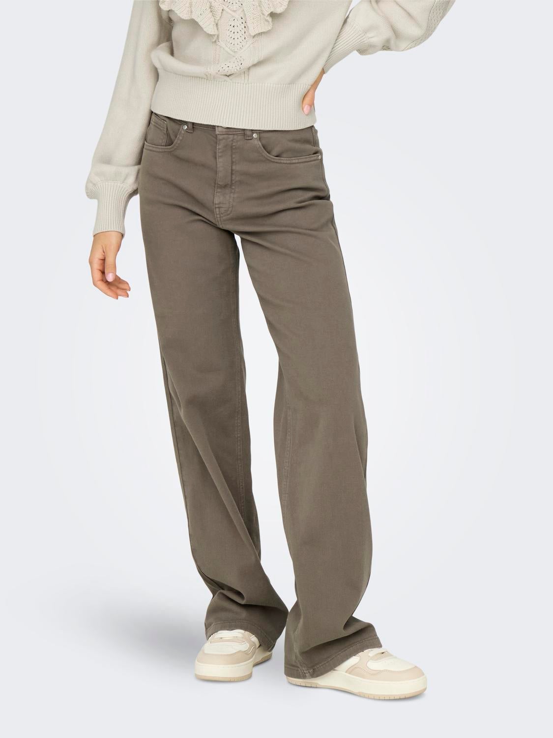 ONLJUICY-COMSTRETCH Hohe Taille Weiter Beinschnitt Hose mit weitem Beinschnitt Walnut