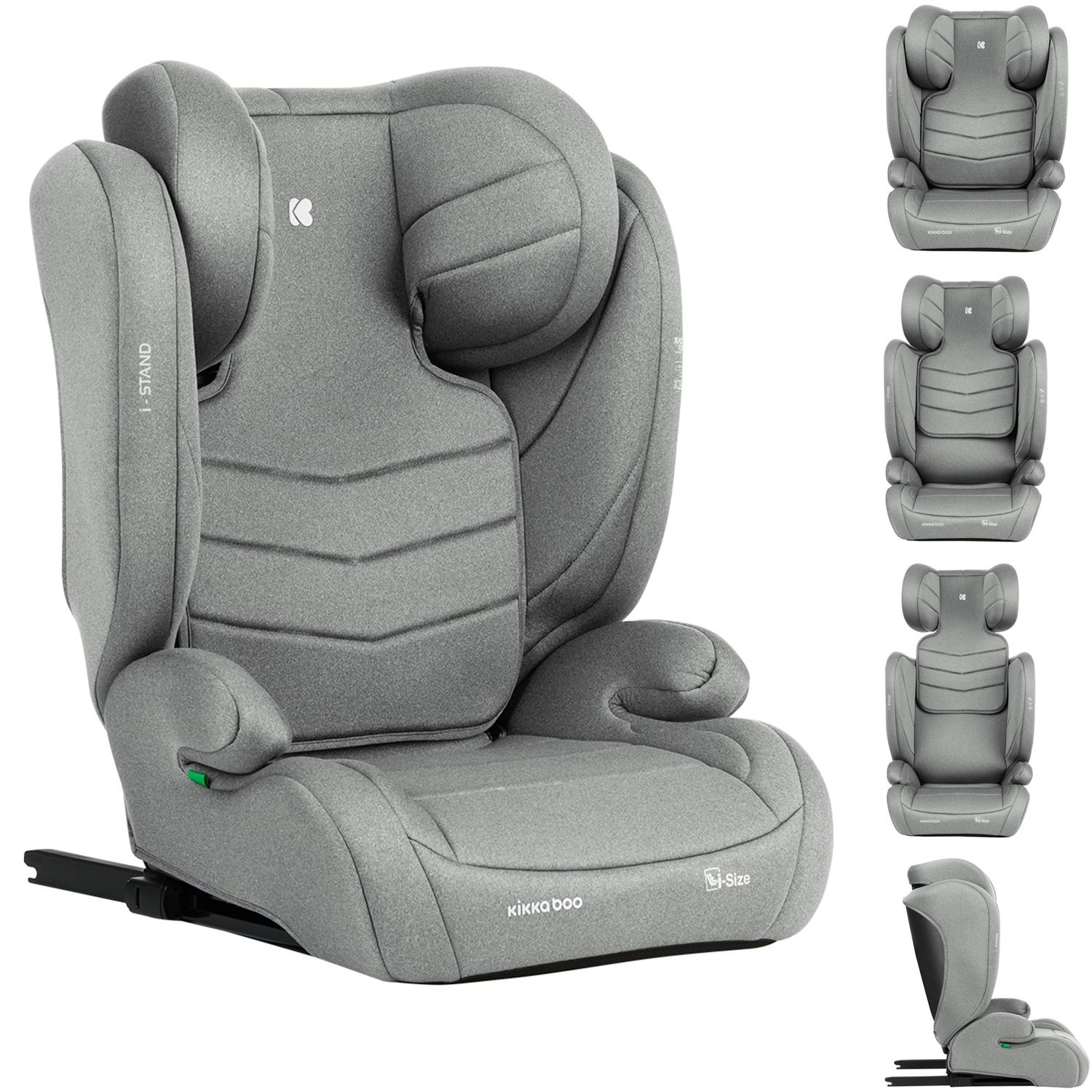 Kikkaboo Kindersitz i-Stand i-Size (100 - 150 cm) Gruppe 2/3 verstellbar Isofix hellgrau