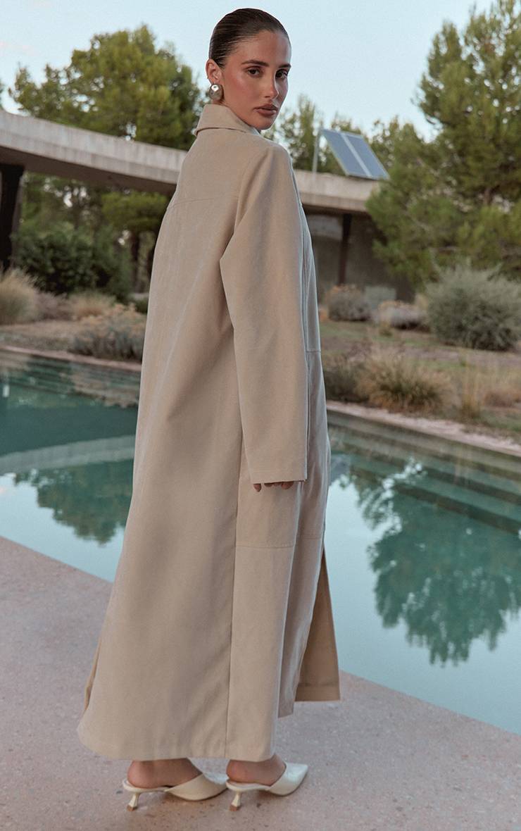 Ecru Manteau Long En Synthétique À Boutons