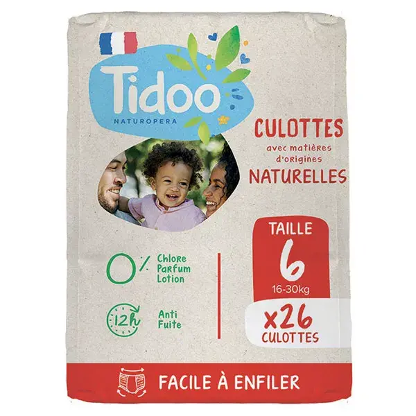 Calças ecológicas Tidoo, tamanho 6 (16-30kg), pacote com 26 unidades.