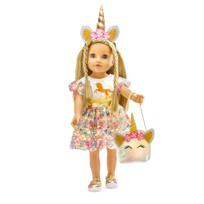 Puppen Glitzerkleid - Einhorn Goldy - Größe 35 - 45 cm