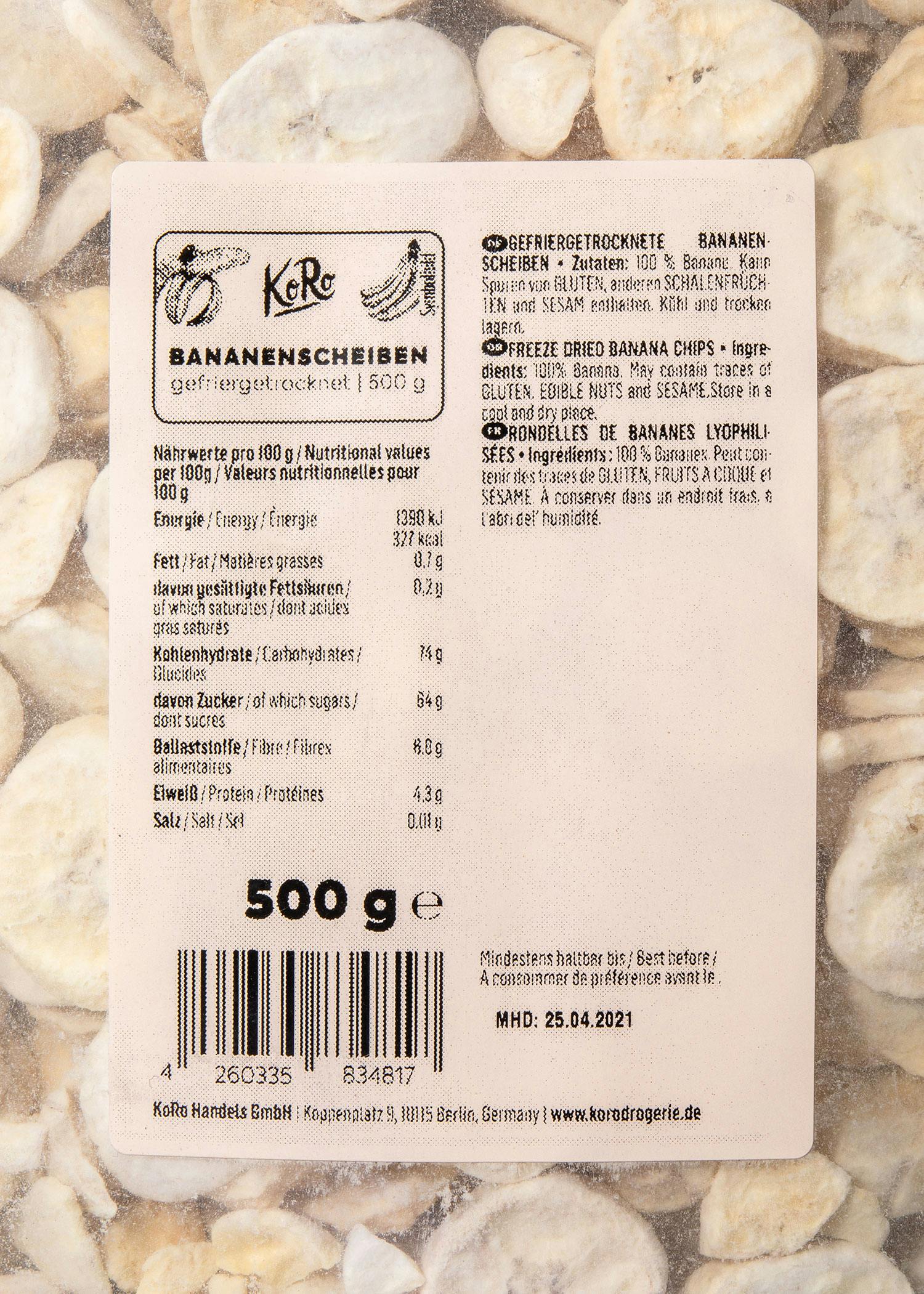 Gefriergetrocknete Bananenscheiben 500 g