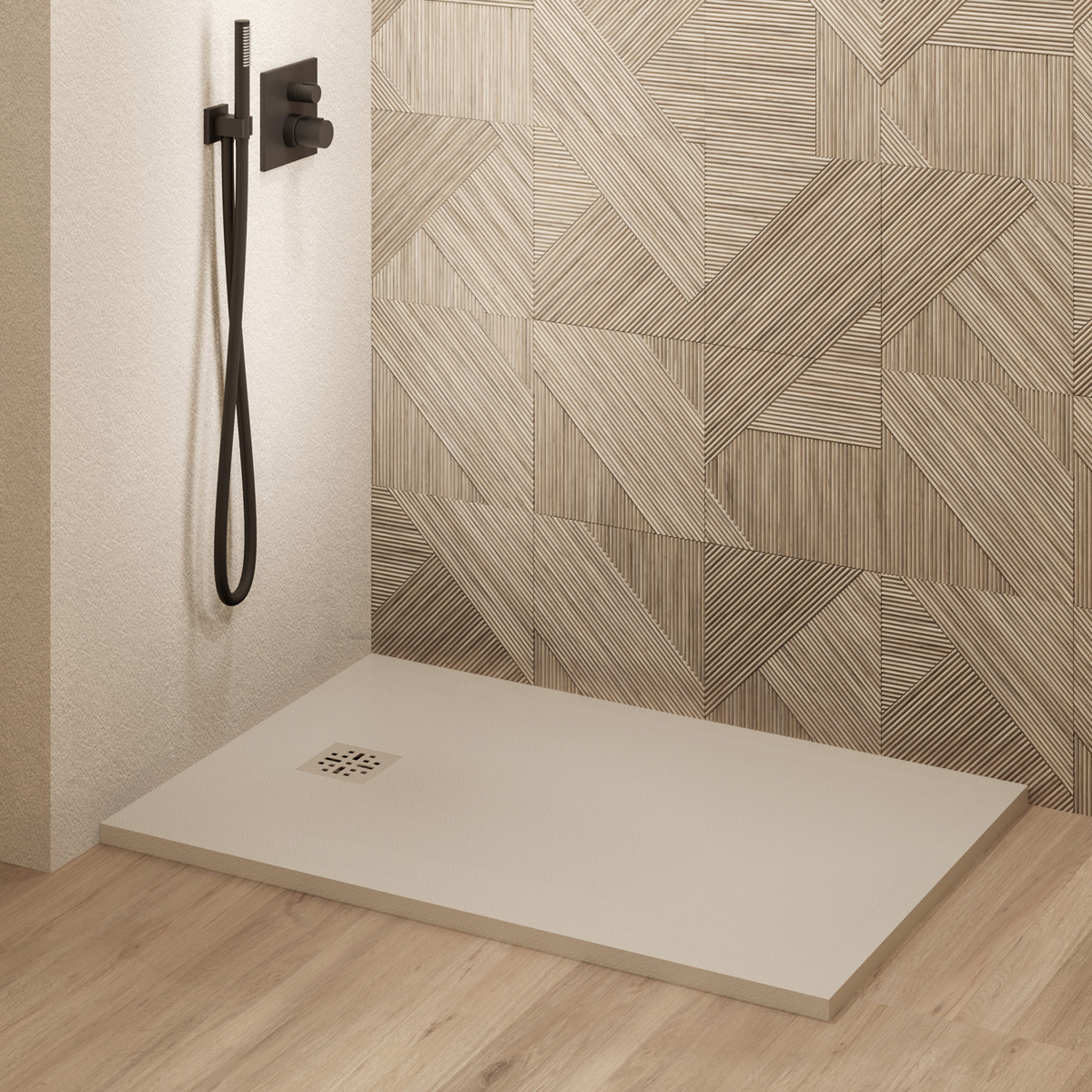 Saniclear Lino douchebak 100x80cm met stone finish cream