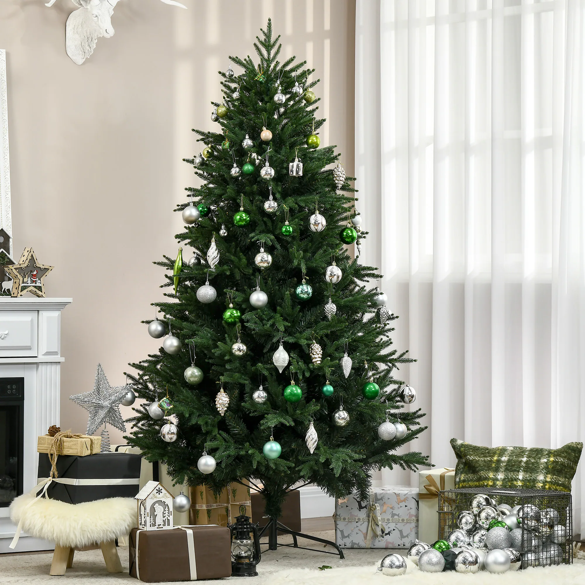 HOMCOM Weihnachtsbaum mit 4030 Astspitzen grün 120L x 120B x 180H cm
