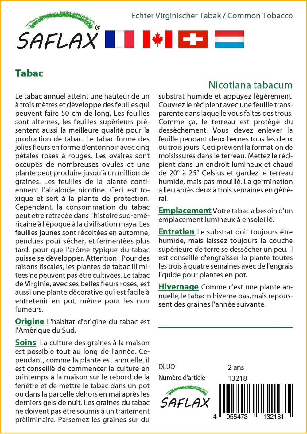 Tabac - 250 graines - avec substrat - nicotiana tabacum