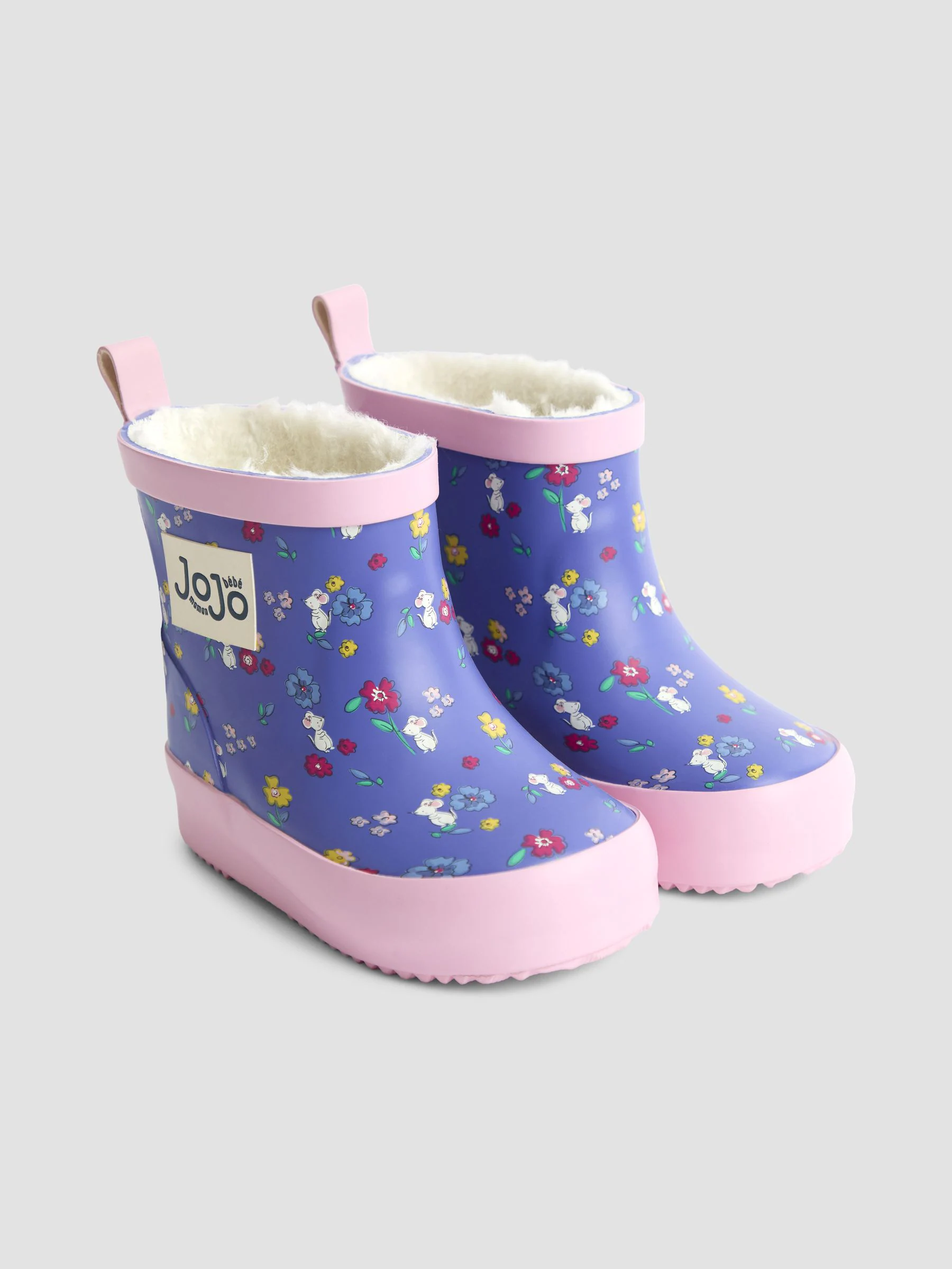 Purple Mouse - JoJo Maman Bébé Print Cosy Short Wellies