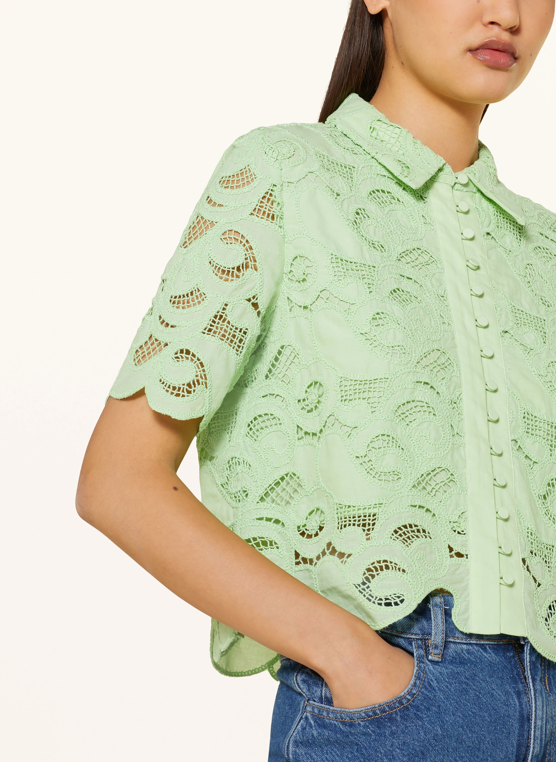 MRS & HUGS Cropped-Bluse mit Spitze