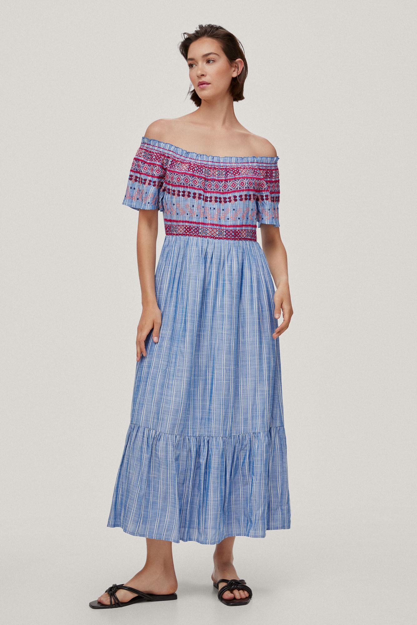 Vestido fluido ombro a ombro - Azul