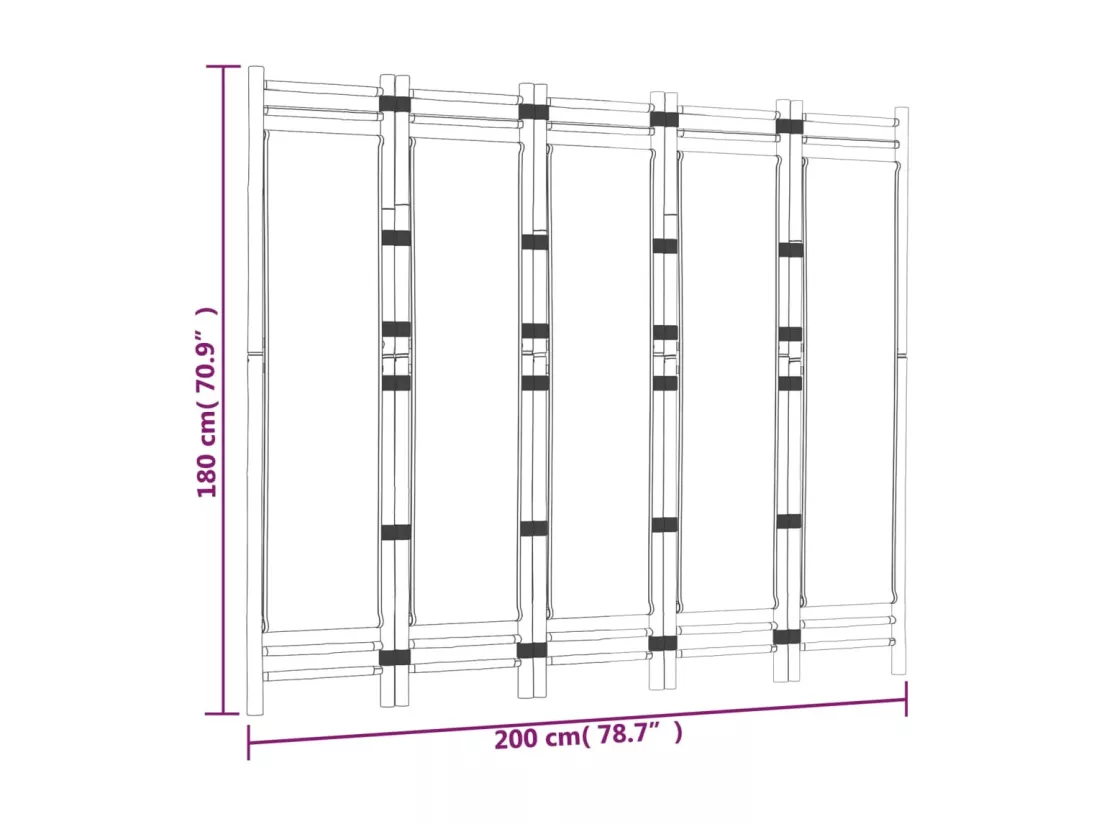 Cloison de séparation pliante 5 panneaux 200 cm Bambou et toile