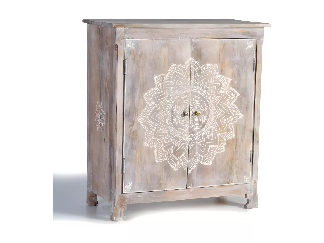 Meuble bar en manguier blanc vieilli Blanco.Giner y Colomer.90x40x80