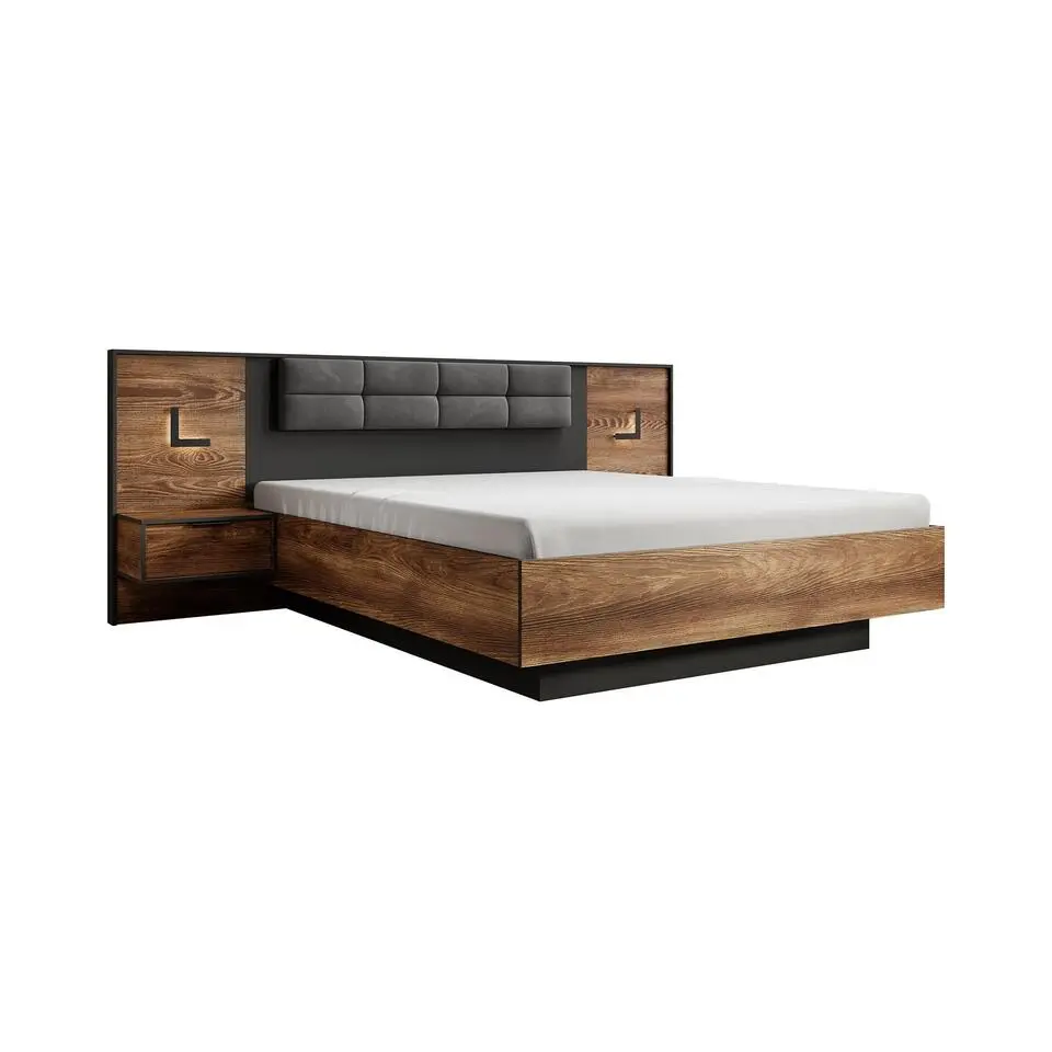 Meubella - Tweepersoonsbed Mulvey - Eiken - Antraciet - 160x200 cm
