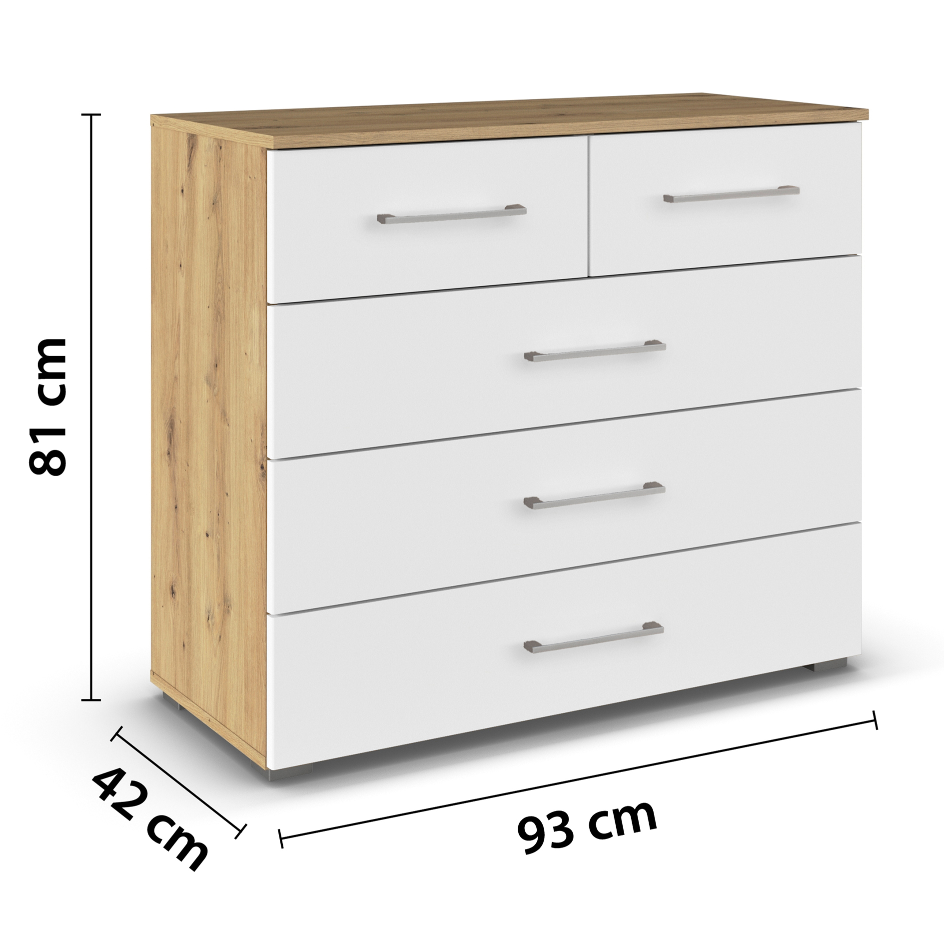 Kommode - alpinweiß - Artisan Eiche - 93 cm breit