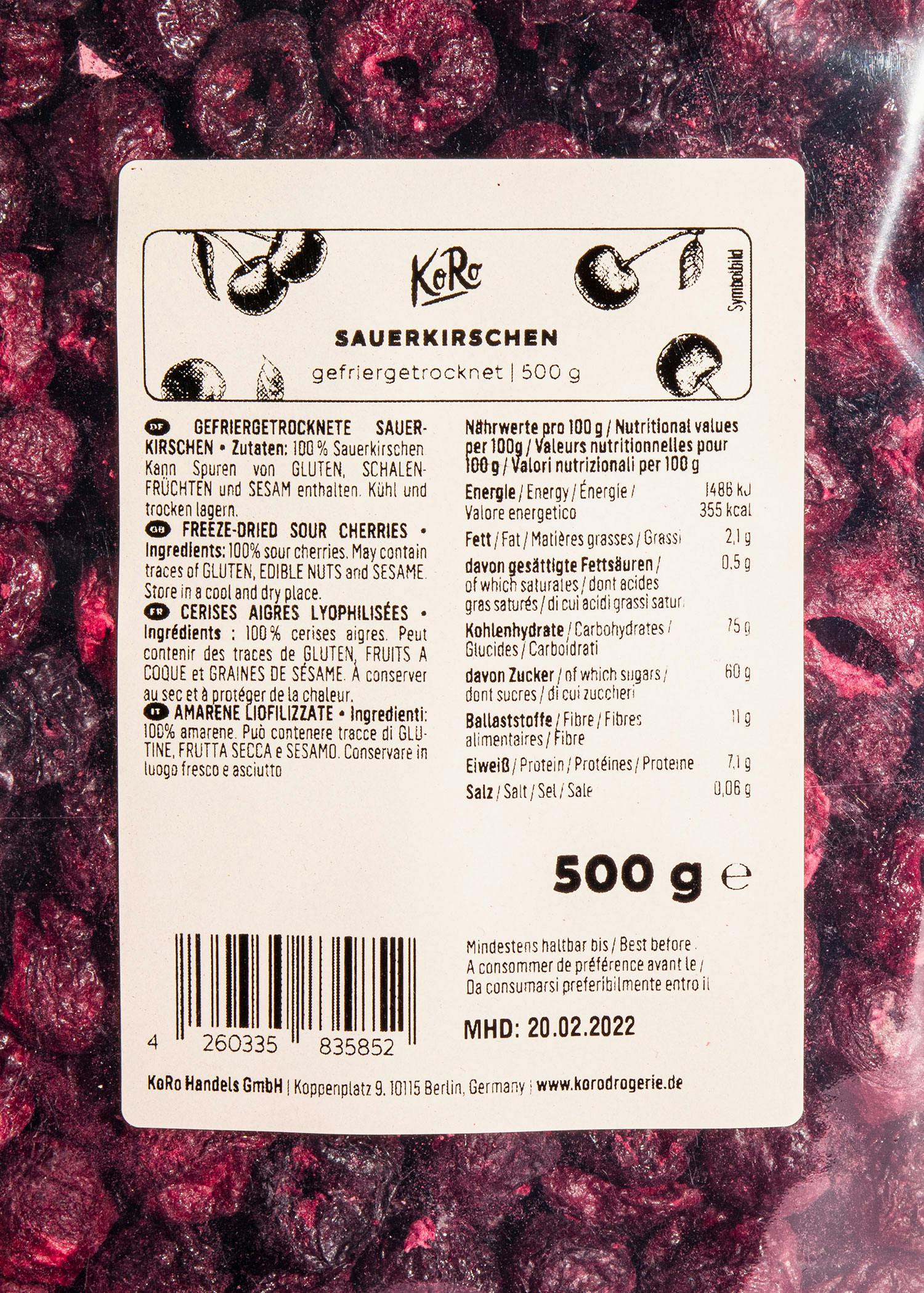 Gefriergetrocknete Sauerkirschen 500 g