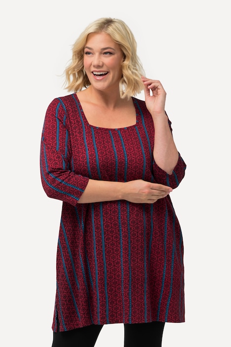 Longshirt, A-Linie, Carree-Ausschnitt, 3/4-Arm