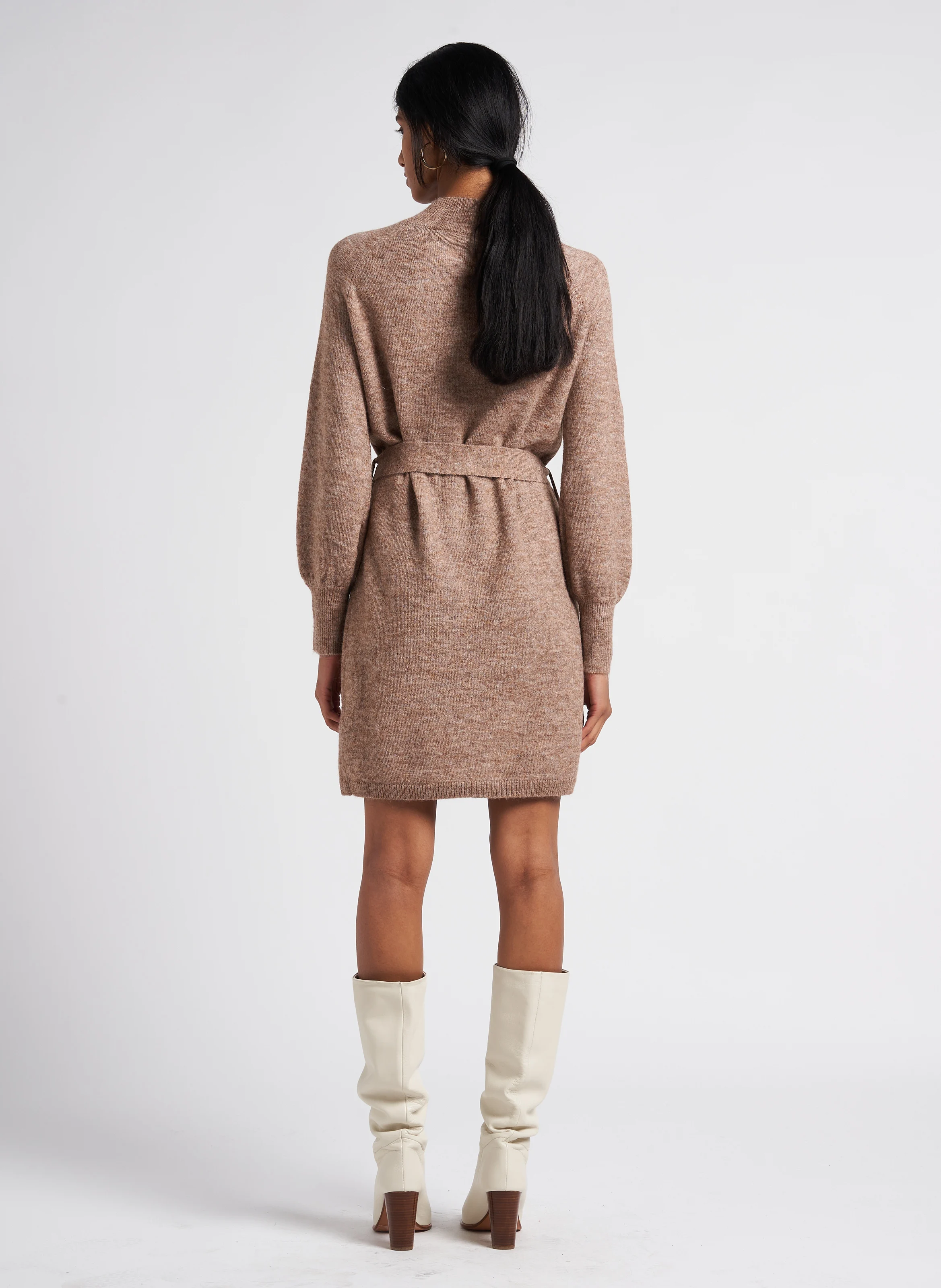 LUMINEUSE - Robe col montant en maille | Gris