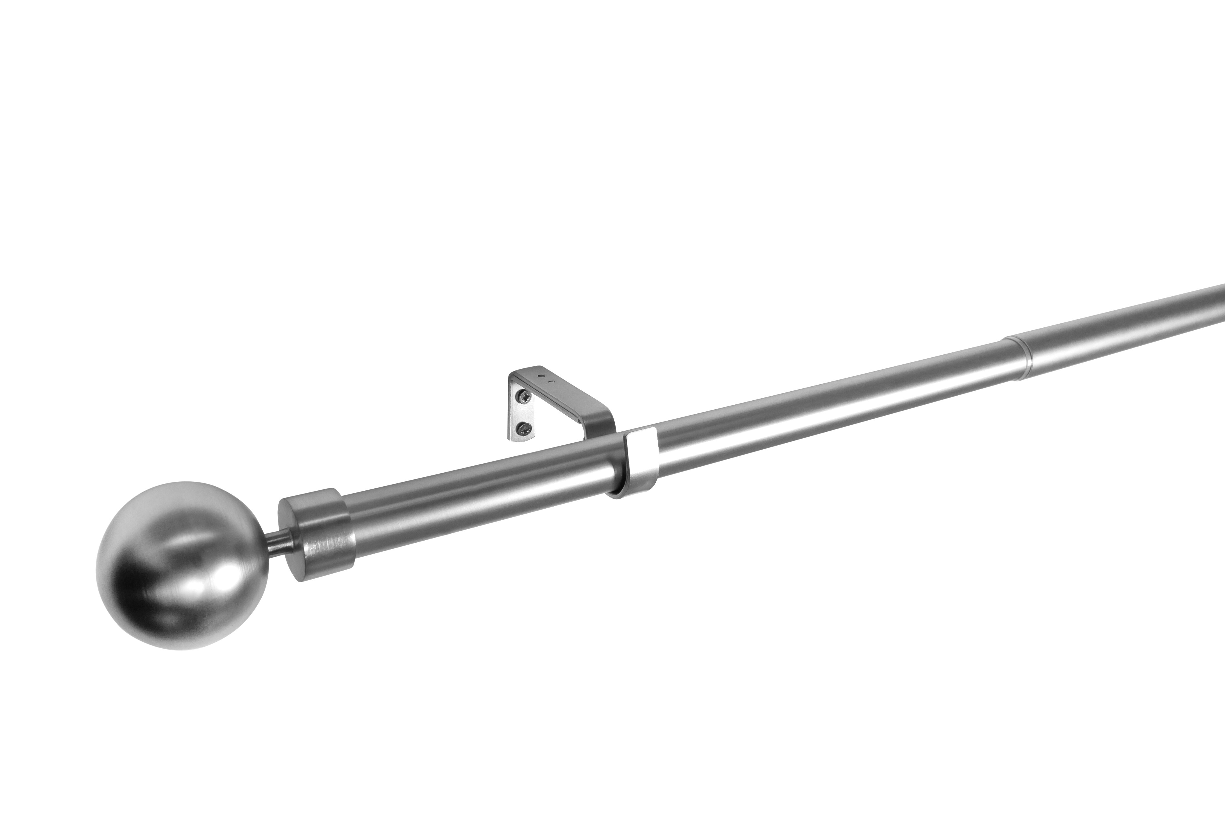 Ondeco Gardinenstange ausziehbar 1-lauf - 2-lauf Wandmontage Endstück Kugel 25/28 mm Farbe: Edelstahl-Optik, Größe: 190-360 cm 1-lauf