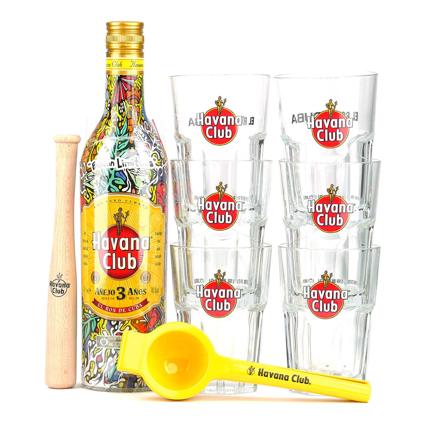 Rhum Havana Club 3 ans - kit mojito 6 verres et ustensiles