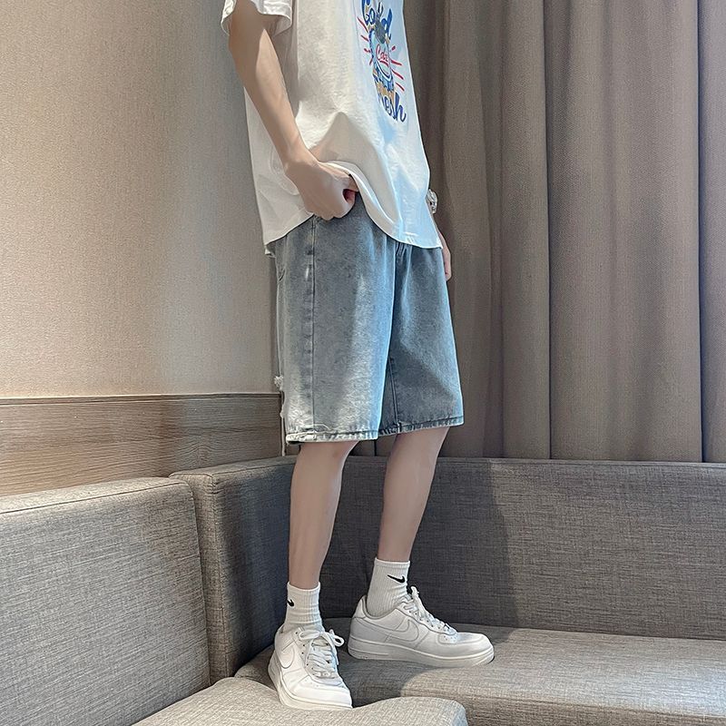 Oakjam - Versleten denim shorts met rechte pijpen
