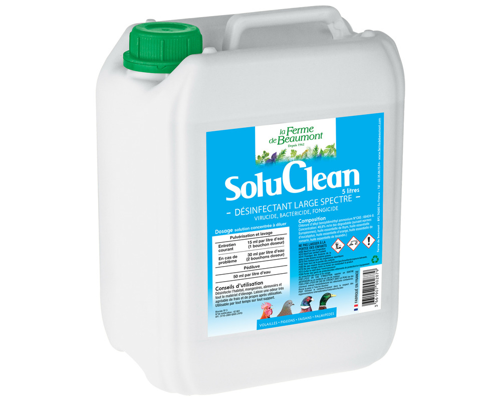 Soluclean 5 litres • désinfectant naturel concentré poulailler, mangeoire, abreuvoir volailles